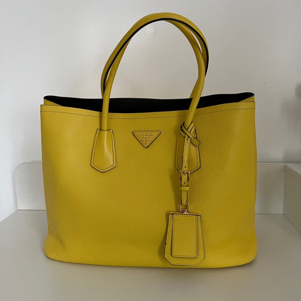AUTHENTIC Prada Yellow Structured Leather Tote